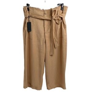 NEW Kut from Kloth Women 16 Brown Paperbag Waist Wide Leg Cropped Pants - CJ